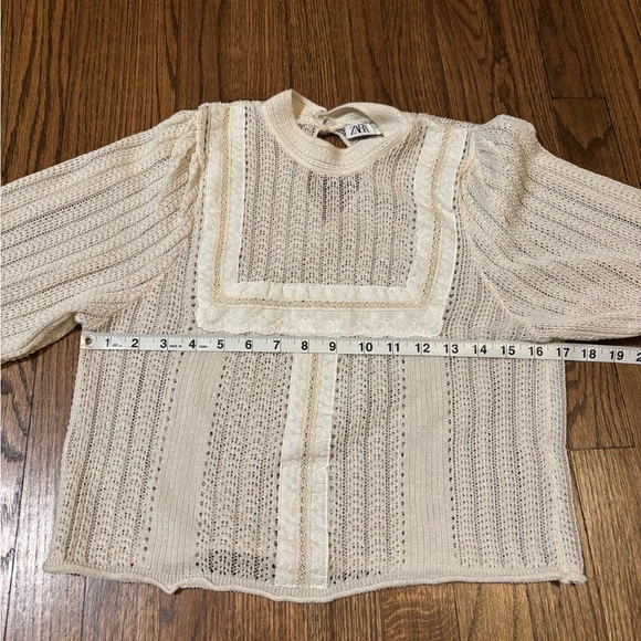 Zara Boho Long Sleeve Top size small off white - Picture 6 of 8